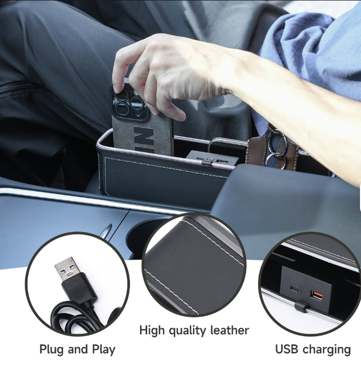 Car Crevice Storage Organizer Box Car USB Charging Color Light Seat Gap Storage Box LED Auto Interior Stowing Tidying