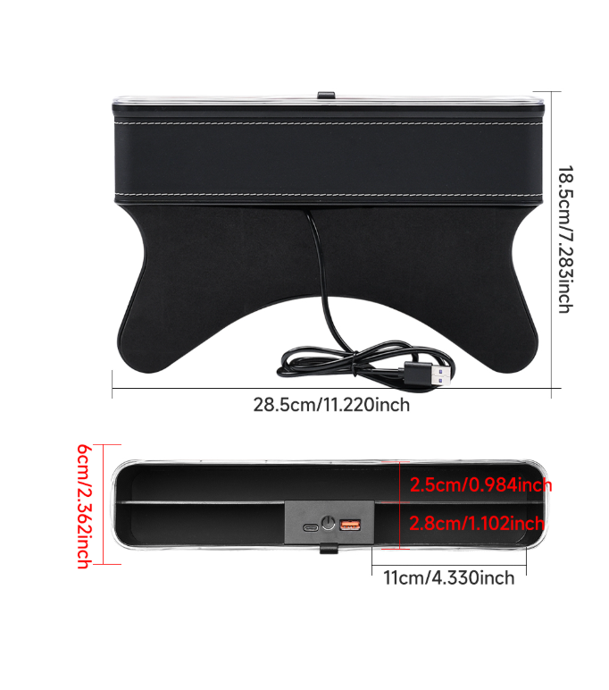 Car Crevice Storage Organizer Box Car USB Charging Color Light Seat Gap Storage Box LED Auto Interior Stowing Tidying